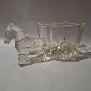 Vintage Horse/Mule pulling Cart/Wagon Clear Pressed Glass Trinket Holder